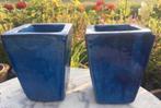 Oude geglazuurde kobaltblauwe terracotta bloempotten, Tuin en Terras, Bloempotten, Gebruikt, Ophalen of Verzenden, Balkon, Terracotta