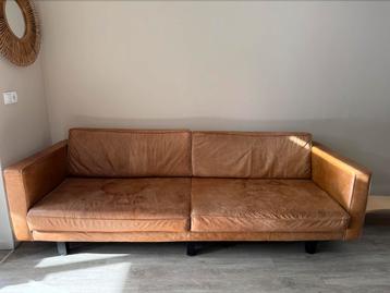 Stoere cognackleurige leren bank – 250 cm beschikbaar voor biedingen