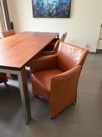 6x Design On Stock leren eetkamerstoelen, Huis en Inrichting, Stoelen, Ophalen, Gebruikt, Bruin, Metaal