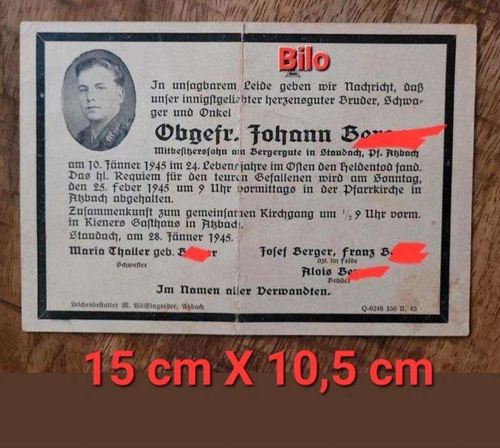 Sterbebild Deathcard Bidprent 1945 Luftwaffe  duits WW2, Verzamelen, Militaria | Tweede Wereldoorlog, Luchtmacht, Duitsland, Ophalen of Verzenden