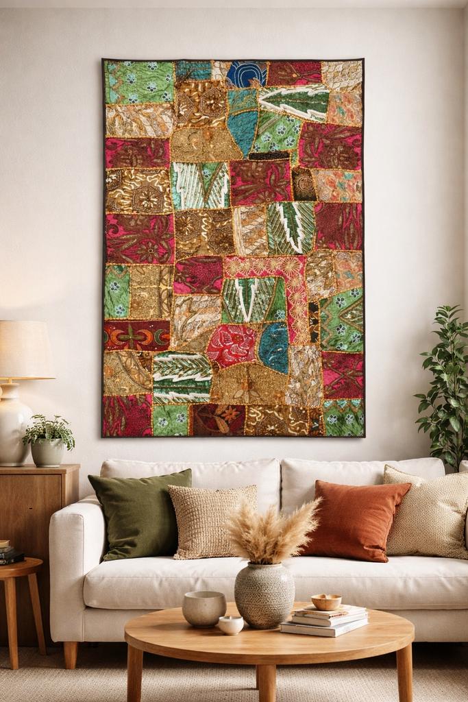 Prachtig XL Indaas handgemaakt wandkleed kleurrijk en uniek!, Gebruikt, Indiaas, Rechthoekig, Overige kleuren