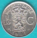 Nederlands-Indië 1/10 gulden 1941 P Wilhelmina zilver, Postzegels en Munten, Munten | Nederland, Zilver, Koningin Wilhelmina, 10 cent