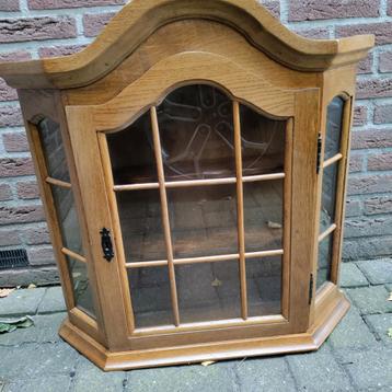 Vitrinekastje,Eiken,Wand,Kabinet,Vintage,hoek,bruin,glas beschikbaar voor biedingen
