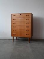 Vintage Deense ladekast in eiken, Ophalen, 5 laden of meer, 100 tot 150 cm, 50 tot 100 cm