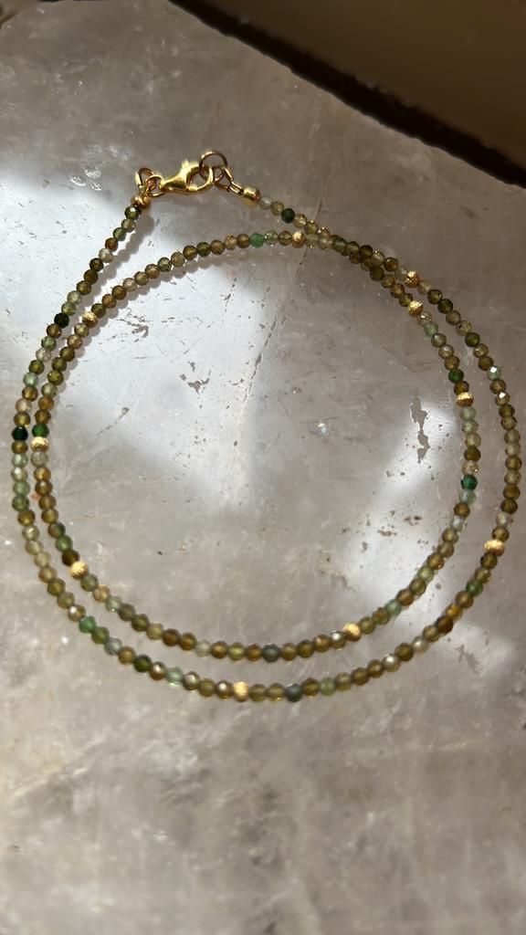 Toermalijn groen verdiliet beschermt healing voorspoed magie, Sieraden, Tassen en Uiterlijk, Kettingen, Nieuw, Zilver, Groen, Met edelsteen