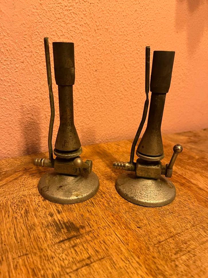 2 antieke POPHYTA Bunsenbranders, messing gas brander., Antiek en Kunst, Antiek | Gereedschap en Instrumenten, Ophalen of Verzenden