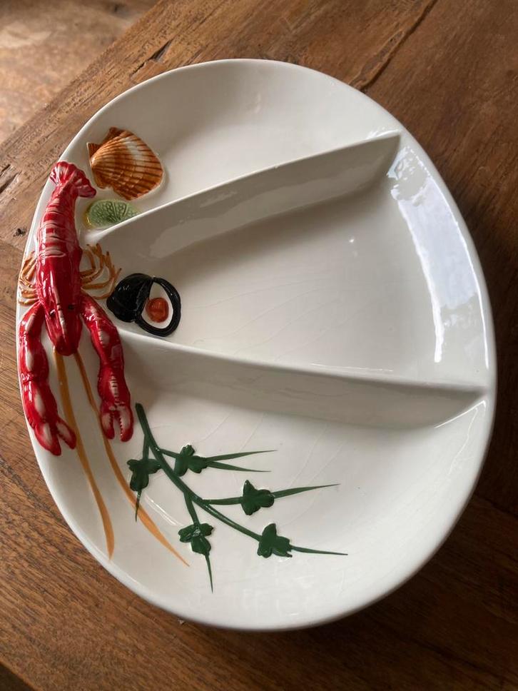 Vintage Aardewerk Schaal met Zeevruchten fruits de mer, Huis en Inrichting, Keuken | Servies, Gebruikt, Schaal of Schalen, Overige stijlen