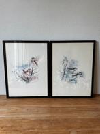 Vintage Ingelijste Prenten/Litho's van Bernadette Voz Vogels, Gebruikt, 1980 tot heden, Ophalen of Verzenden, Dier