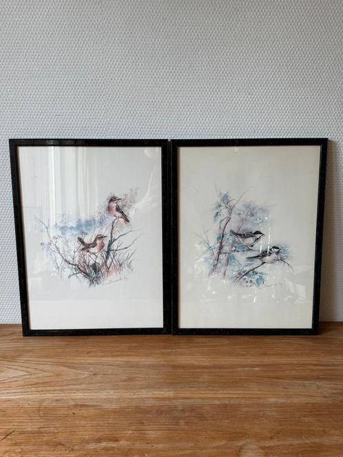 Vintage Ingelijste Prenten/Litho's van Bernadette Voz Vogels, Verzamelen, Foto's en Prenten, Gebruikt, Prent, Dier, 1980 tot heden
