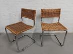 Vintage buisframe stoelen riet mid century design, Vintage mid century design jaren 60 70, Riet of Rotan, Twee, Ophalen of Verzenden