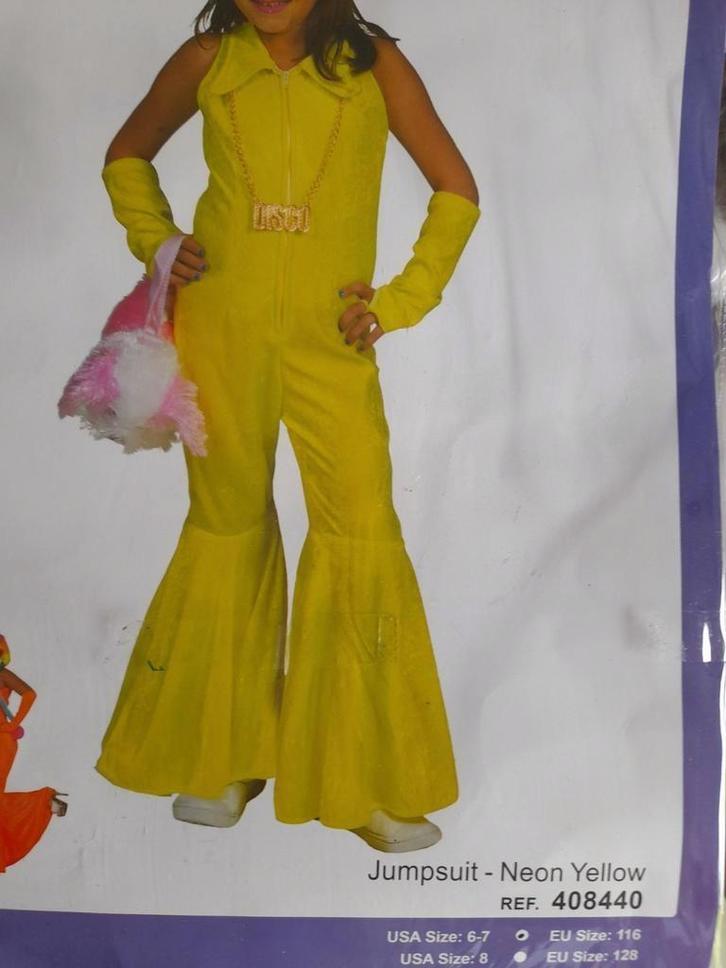Verkleedkleren: Geel disco pak, foute party maat 116 NIEUW, Kinderen en Baby's, Carnavalskleding en Verkleedspullen, Nieuw, Jongen of Meisje