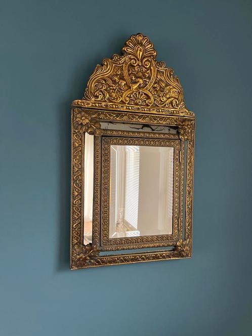 Antiek Messing Borstelkastje/Spiegel 19e eeuws Napoléon III, Antiek en Kunst, Antiek | Spiegels, Minder dan 50 cm, Minder dan 100 cm