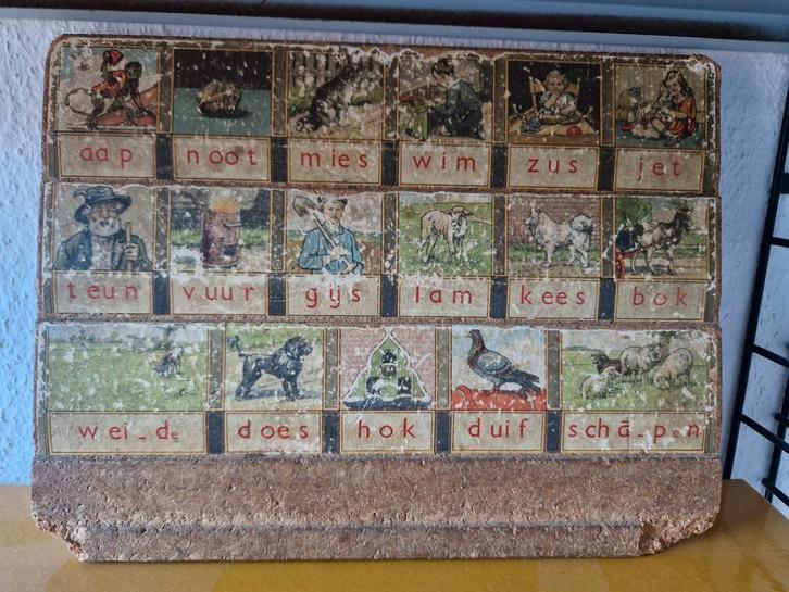 Antiek Aap Noot Mies Leesbord, Antiek en Kunst, Antiek | Schoolplaten, Overige thema's, Ophalen of Verzenden