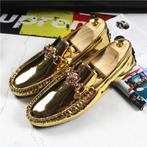 Gouden heren loafers schoenen mannen lakschoenen goud lak, Verzenden, Nieuw, Overige kleuren, Loafers