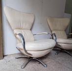 Set van 2 vintage Leolux Formi fauteuils leer creme wit, Huis en Inrichting, Fauteuils, Ophalen, Zo goed als nieuw, Leer