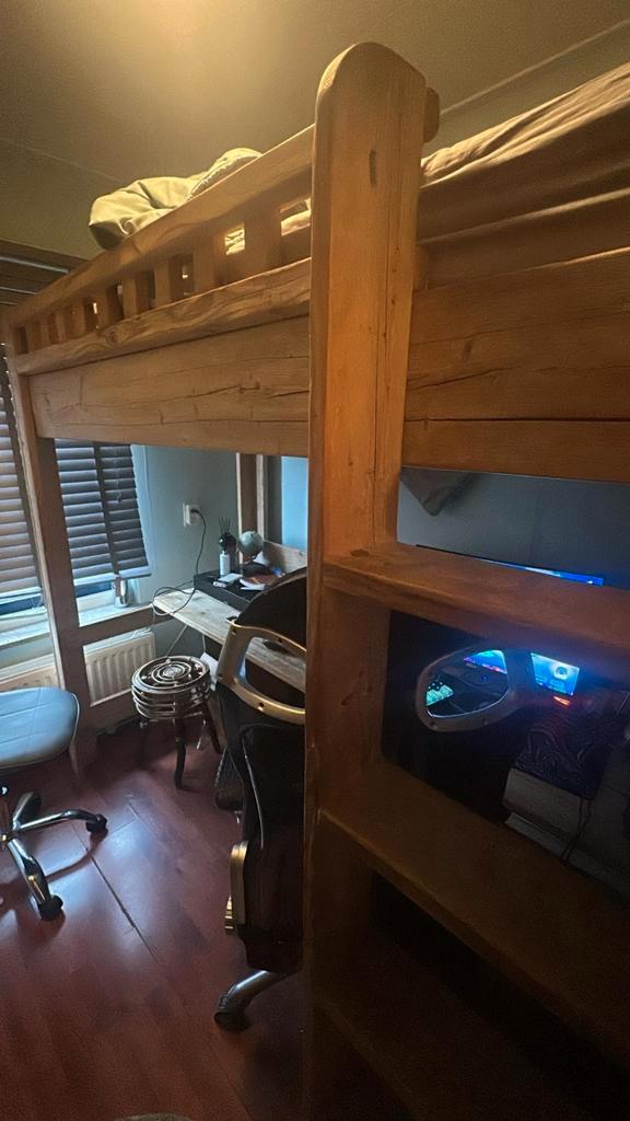 Hoogslaper met bureau, steigerhout 90x200, Huis en Inrichting, Slaapkamer | Bedden, Gebruikt, Eenpersoons, 90 cm, Hout, Ophalen of Verzenden
