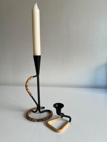 2 Vintage Deens Laurids Lønborg Kandelaren Metaal Rotan 60s beschikbaar voor biedingen