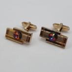 Vergulde manchetknopen met regenboogprisma kristal, vintage, Sieraden, Tassen en Uiterlijk, Manchetknopen, Overige materialen