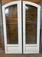 Zware hardhouten dubbele deuren -toogdeuren-, Doe-het-zelf en Verbouw, Deuren en Horren, Ophalen, Gebruikt, 80 tot 100 cm, 215 cm of meer
