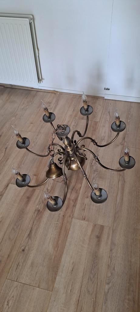 Oude Bronzen Kroonluchter - 8 Arms, Huis en Inrichting, Lampen | Hanglampen, Ophalen