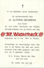Deumens Alfons 1889 Venlo 1977 Maastricht Rolduc  - 20443, Verzamelen, Bidprentjes en Rouwkaarten, Bidprentje, Ophalen of Verzenden