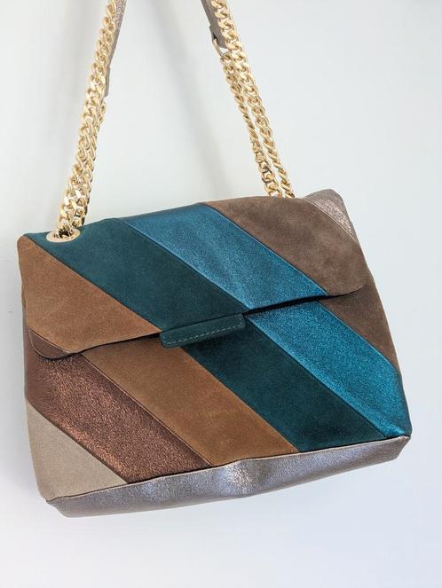 Handtas/ schoudertas - kleurrijk - Leer, Sieraden, Tassen en Uiterlijk, Tassen | Damestassen, Zo goed als nieuw, Handtas, Bruin