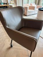 Prachtige leren eettafelstoel Goossens, Huis en Inrichting, Stoelen, Ophalen, Zo goed als nieuw, Bruin, Twee