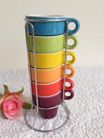 🌈Mooie kleurige ESPRESSO Regenboog KOPJES & STANDAARD. beschikbaar voor biedingen