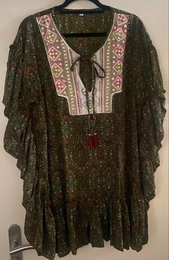 Ibiza Tuniek Blouse - Bohemien Stijl, Kleding | Dames, Blouses en Tunieken, Zo goed als nieuw, Maat 42/44 (L), Groen, Verzenden