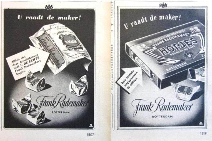 34 vintage advertenties Frank Rademaker Rotterdam 49-0 snoep, Verzamelen, Merken en Reclamevoorwerpen, Zo goed als nieuw, Overige typen
