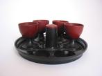 eierdop set zoutvat Art Deco Bakeliet Melamine zwart rood., Overige materialen, Gebruikt, Overige typen, Ophalen of Verzenden
