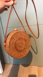 Vintage rieten tasje met leren band., Ophalen of Verzenden, Zo goed als nieuw