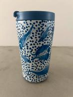 Thermobeker fles Izy glas aluminium vissen blauw wit delfts, Ophalen of Verzenden, Zo goed als nieuw, Glas, Overige stijlen