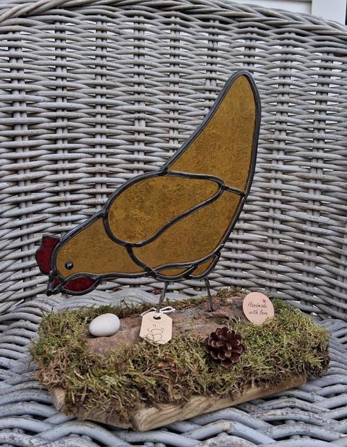 super leuke kippen van glas in lood op houten voet, Antiek en Kunst, Kunst | Overige Kunst, Ophalen of Verzenden