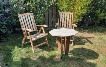 3-delige Scandinavisch houten tuinset, 2 (lig)stoelen+tafel beschikbaar voor biedingen