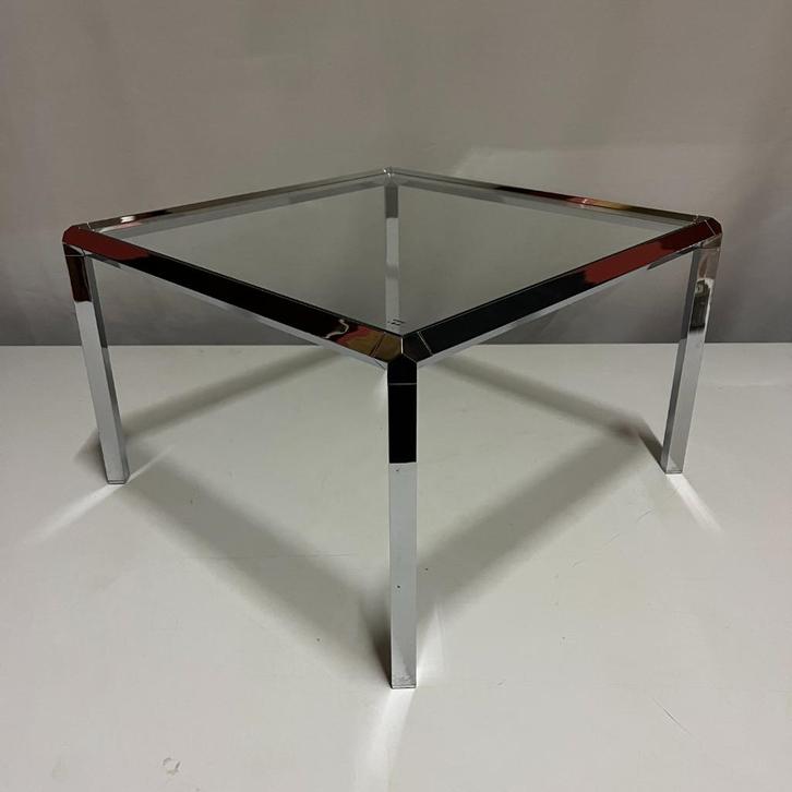 Vintage Vitra S&D design chroom en glas salontafel, Huis en Inrichting, Tafels | Bijzettafels, Gebruikt, Vierkant, Minder dan 45 cm