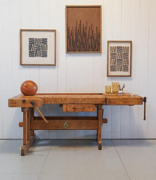 Werkbank, Houten werkbank, Dressoir, Toonbank, Origineel, Antiek en Kunst, Antiek | Gereedschap en Instrumenten, Ophalen of Verzenden