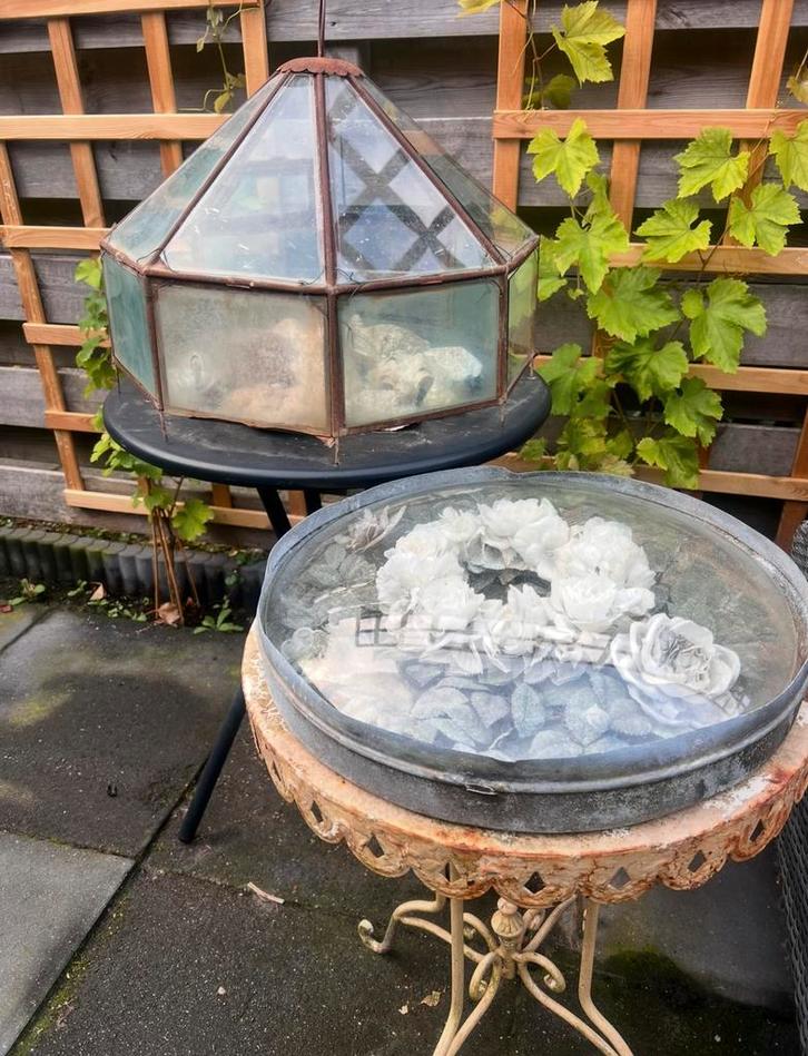 Franse zinken graftrommel grafkrans krans zink trommel bloem, Antiek en Kunst, Antiek | Woonaccessoires, Ophalen of Verzenden