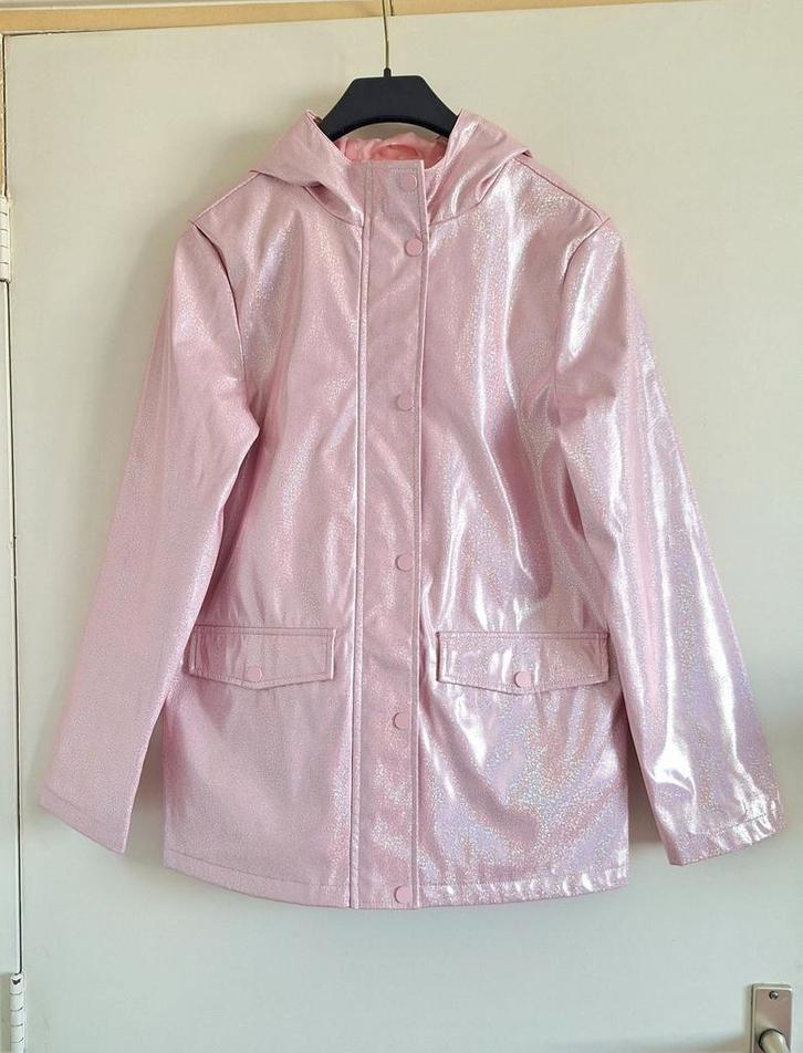 Roze regenjas/tussenjas glitters maat 164, Kinderen en Baby's, Kinderkleding | Maat 164, Zo goed als nieuw, Meisje, Jas, Ophalen of Verzenden