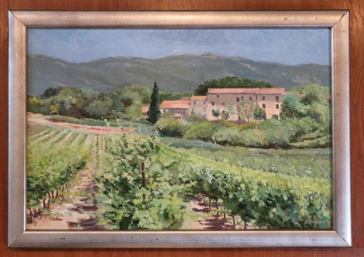 G.J. Kuiper (1926-2013) - Wijngaard in de lente te Sannes, Antiek en Kunst, Kunst | Schilderijen | Klassiek, Ophalen of Verzenden