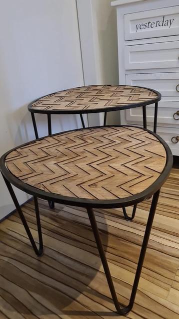 2 Plantentafeltjes bijzettafeltjes sidetables hout staal beschikbaar voor biedingen