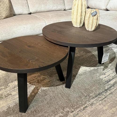 Salontafel Set Twins, Huis en Inrichting, Tafels | Salontafels, Nieuw, Minder dan 50 cm, 50 tot 100 cm, 50 tot 100 cm, Rond, Eikenhout