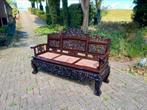 Chinese bank, palissander en marmer, draken vogels snijwerk., Antiek en Kunst, Antiek | Meubels | Stoelen en Banken, Ophalen