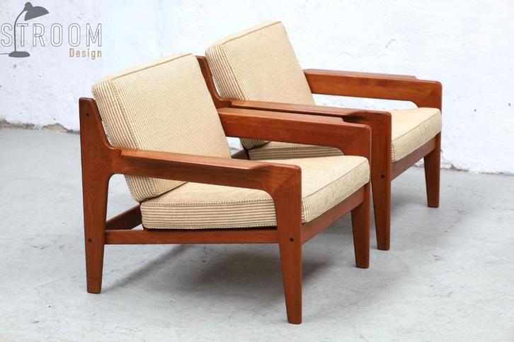 Set Komfort Fauteuils & Tafel Vintage Deens Design Stoelen, Huis en Inrichting, Banken | Complete zithoeken, Gebruikt, Hout, Metaal