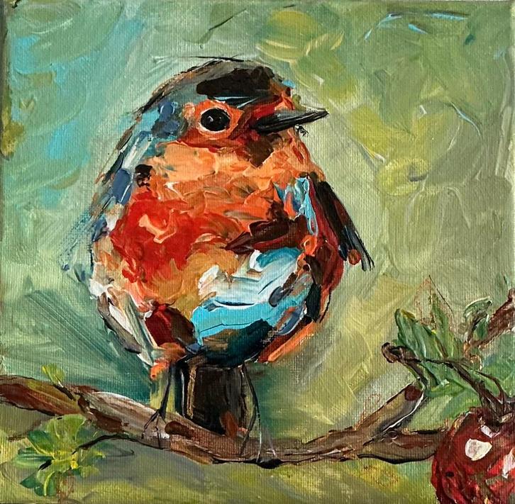 Roodborstje ~ vogeltje ~ kleintje kunst ~ atelier, Antiek en Kunst, Kunst | Overige Kunst, Ophalen