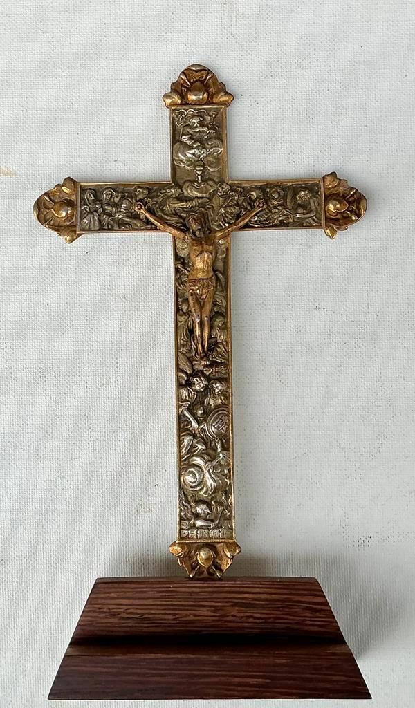 Prachtige erhard & sòhne (verzilverd en vergulde?) crucifix., Antiek en Kunst, Antiek | Religie, Ophalen of Verzenden