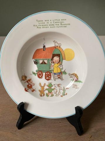 Antiek Mabel Lucie Attwell Kinderbordje Caravan & Konijntjes beschikbaar voor biedingen