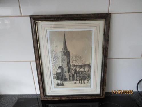 PLAAT? LITHO? IN LIJST -HERV. KERK- OUD BEIJERLAND-BROBBEL, Antiek en Kunst, Kunst | Litho's en Zeefdrukken, Ophalen of Verzenden