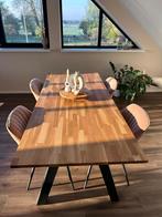 Eikenhouten eettafel WOOOD 220 x 90 met metale A-poot, Ophalen, 200 cm of meer, 50 tot 100 cm, Zo goed als nieuw