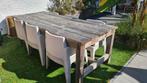 Steigerhouten Buitentafel met 6 Stoelen, Ophalen, Gebruikt, Rechthoekig, Hout